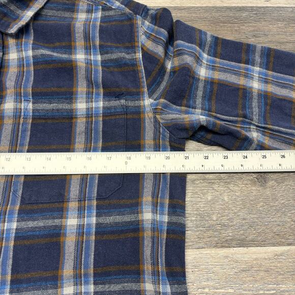 Eddie Bauer Tartan Plaid Blue Mens L‎ Flannel Button Up Retro Outdoor Camp Shirt - Picture 7 of 10